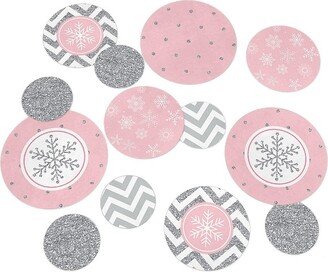 Big Dot of Happiness Pink Winter Wonderland - Holiday Snowflake Birthday Party Baby Shower Giant Circle Confetti - Party Décor - Large Confetti 27 Ct