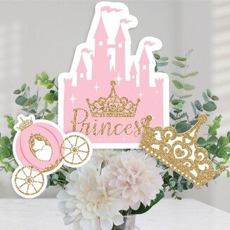 Big Dot of Happiness Little Princess Crown - Pink and Gold Princess Baby Shower or Birthday Party Centerpiece Sticks - Table Toppers - Set of 15