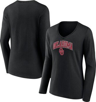 Women's Branded Black Oklahoma Sooners Evergreen Campus Long Sleeve V-Neck T-shirt