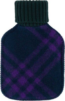 Plaid-Check Ribbed-Knit Edge Hot Water Bottle