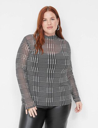 Fitted Sheer Mock-Neck Mesh Top