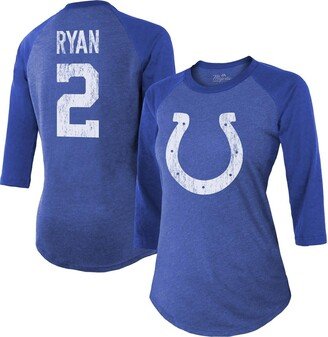 Women's Threads Matt Ryan Royal Indianapolis Colts Player Name & Number Raglan 3/4-Sleeve T-shirt