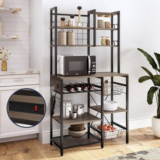 Discover Bakers Rack with Power Strip, Storage Shelves