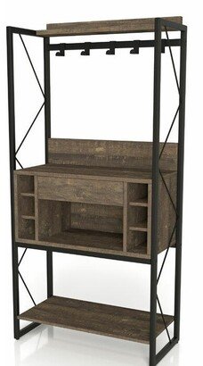 Farmhouse Oak Iron Baker's Wine Storage Rack - 67.22'' H x 33.46'' W x 15.75'' D