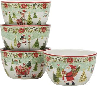 Joy of Christmas 5.25 Dessert/Ice Cream Bowls, Set of 4 Assorted Designs, Multicolor