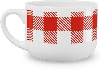 Mugs: Red Gingham Pattern Latte Mug, White, 25Oz, Red