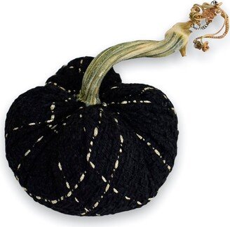 Black & Gold Tweed Pumpkin With Real Stem