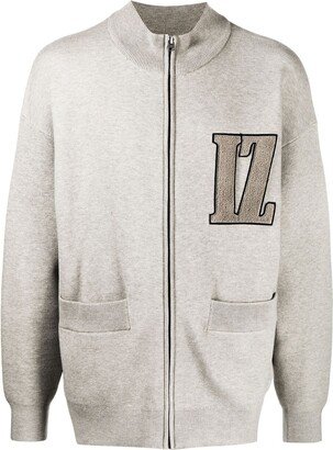 Logo-Patch Zip-Up Cardigan-AD