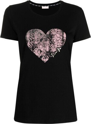 crystal-embellished heart-print T-shirt