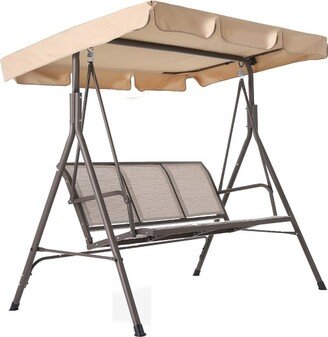 SUGIFT Patio 3 Seats Canopy Swing Glider Porch Swing with Stand-Beige