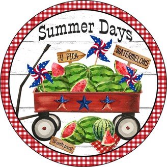 Summertime Watermelon Sign, Fun Summertime Wreath Attachment, Collector, Red Wagon Hello Summer Sign