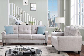 Sunmory 2-Piece Sofa Sets Linen Upholstered Modern Living Room Couch, 2+3 Seater Button Tufted Sofa with Wood Frame and Durable Legs