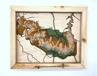 Grand Canyon National Park Map; Layered Laser Cut Topographical Map With Terrain Features & Overlaid Road