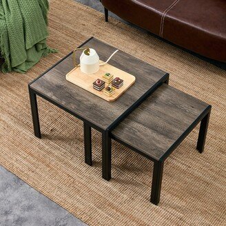 BESTCOSTY Square Nesting Stacking Coffee Table with Wood Finish-Set of 2