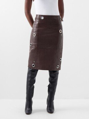 Ania Eyelet-embellished Leather Midi Skirt