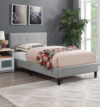 Copper Grove Silistra Twin-size Light Grey Fabric Platform Bed with Tufted Headboard