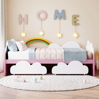 BEYONDHOME Twin Size Bed with Clouds and Rainbow Decor