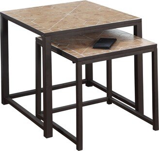 Monarch Specialties Monarch 3161 Two Piece Terracotta Tile Top Brown Nesting Table Set