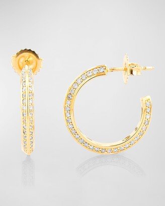 14k Yellow Gold Knife Edge Diamond and Icon Gallery Hoop Earrings