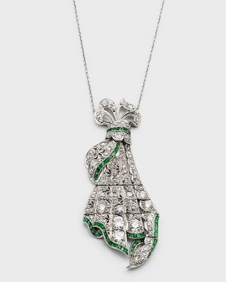 NM Estate Estate Heller Rose Platinum Diamond and Calibre Emerald Flexible Bow Pendant Necklace