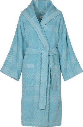 Checked Hooded Belted-Waist Bathrobe