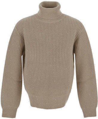 Roll-Neck Ribbed Trim Knitted Jumper-AC