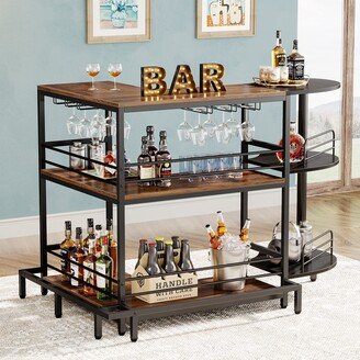 Bluebell 3-Tier Home Bar Unit, L-Shaped Mini Bar Liquor Bar Table with Storage and Footrest - 47.24''L x 35.43''W x 43.3''H