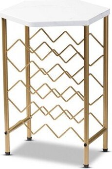 Phoebe Metal Wine Rack with Faux Marble Tabletop Gold