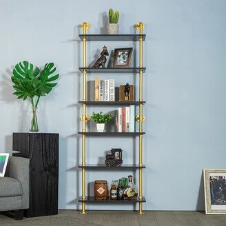 EPOWP HEONITURE 6-Tier Black Faux Marble and Gold Shelves Bookshelf Decor Industrial Pipe Shelving Metal for Living Room