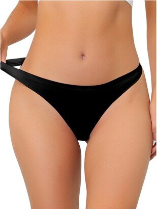 Allegra K Women' Unlined Satin Inviible Bikini Comfortable No-Show Thong Black Small