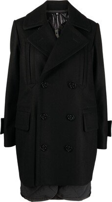 Layered Double-Breasted Wool Coat
