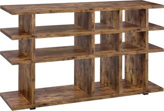 63 Inch Wood Bookcase, 3 Tier Divided Shelves, Vertical, Rustic Brown