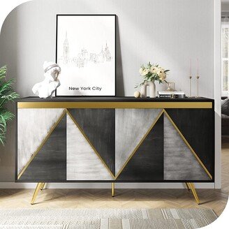 wedealfu Kamily Wood Dresser Sideboard Buffet Cabinet with Gold Metal Legs
