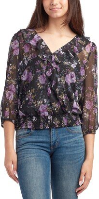 Juniors' Surplice Ruffle-Neck Top