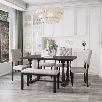 6-Piece Dining Table and Chair Set with Seat Backs&Cushions