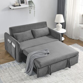 GEROJO 55 Modern Velvet Convertible Sofa Bed with Adjustable Backrest, Pull-Out Sleeper, and Detachable Arm Pockets-AB