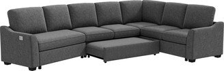 RASOO 129.5 Chenille Sectional Sleeper Sofa with Pull-Out Bed-AA