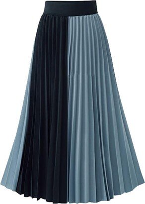 MUYIHUAYU Women's High Waist Mixed Colors Pleated Skirt A line Swing Midi Skirt (US