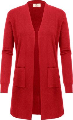 Women's Flowy Open Red Cardigan Sweater Casual Knitted Jumper with Pockets Stretchy Tops Long Sleeve L