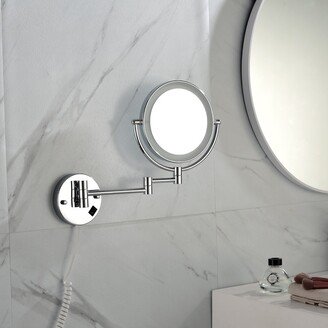 JUSHUA 8 Inch LED Wall Mount Two-Sided Magnifying Makeup Vanity Mirror - Silver - 13.5*9*8