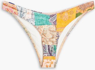 Patchwork-effect paisley-print mid-rise bikini briefs