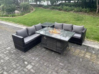 Fimous Outdoor Rattan Gas Fire Pit Dining Table Sets Gas Heater Side Table 6