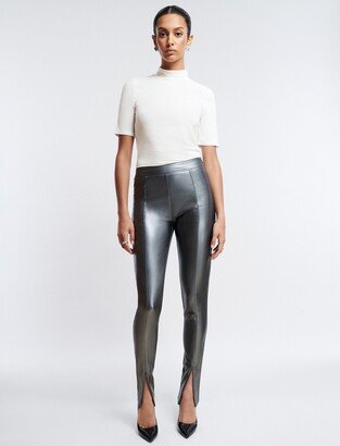 Metallic Faux Leather Zip Hem Pant