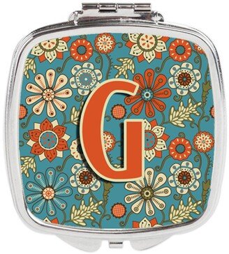 CJ2012-GSCM Letter G Flowers Retro Blue Compact Mirror