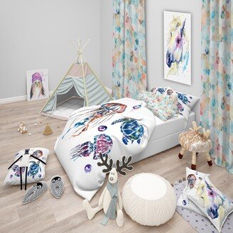 Designart 'Colorful Jellyfish and Turtles' Animal Bedding Set - Duvet Cover & Shams