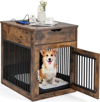 2-In-1 Furniture Dog Crate with Drawer Wired & Wireless Charging Side End Table