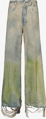 Mens Pearl Acid Degrade Belas Distressed-hem Relaxed-fit Wide-leg Jeans