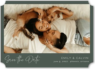 Save The Date Cards: Styled Softly Save The Date, Green, 5X7, Pearl Shimmer Cardstock, Ticket