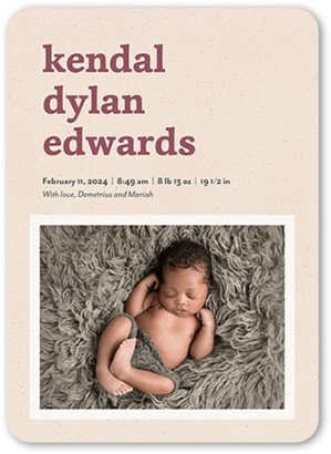 Birth Announcements: Speckled Paper Birth Announcement, Beige, 5X7, Signature Smooth Cardstock, Rounded