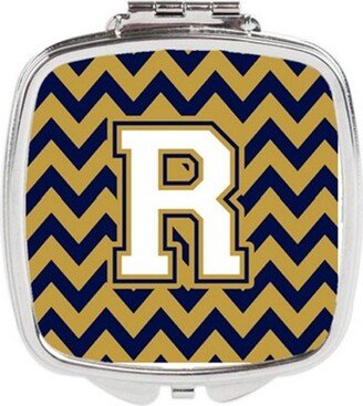 CJ1057-RSCM Letter R Chevron Navy Blue & Gold Compact Mirror